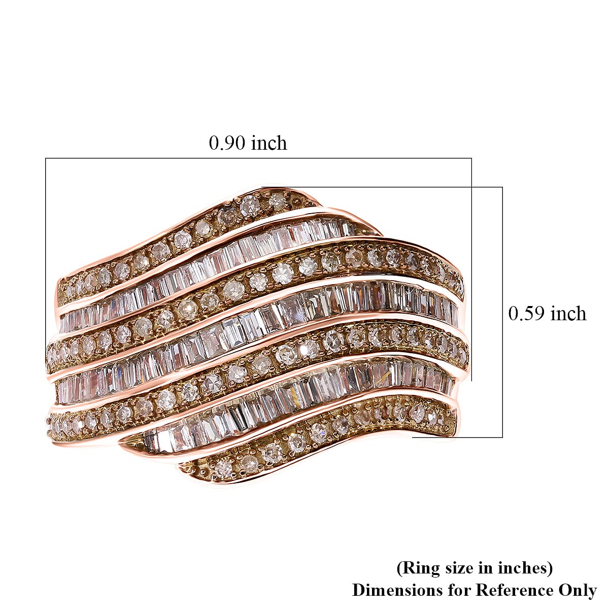 D'Joy Natural Champagne Diamond 1.00 ctw Wave Motion Ring in 18K Vermeil Rose Gold Over Sterling Silver (Size 6.0)