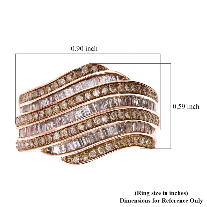 D'Joy Natural Champagne Diamond 1.00 ctw Wave Motion Ring in 18K Vermeil Rose Gold Over Sterling Silver (Size 6.0)