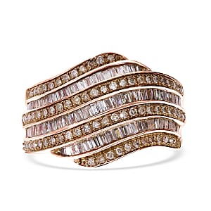 Natural Champagne Diamond 1.00 ctw Wave Motion Ring in Vermeil Rose Gold Over Sterling Silver (Size 8.0)