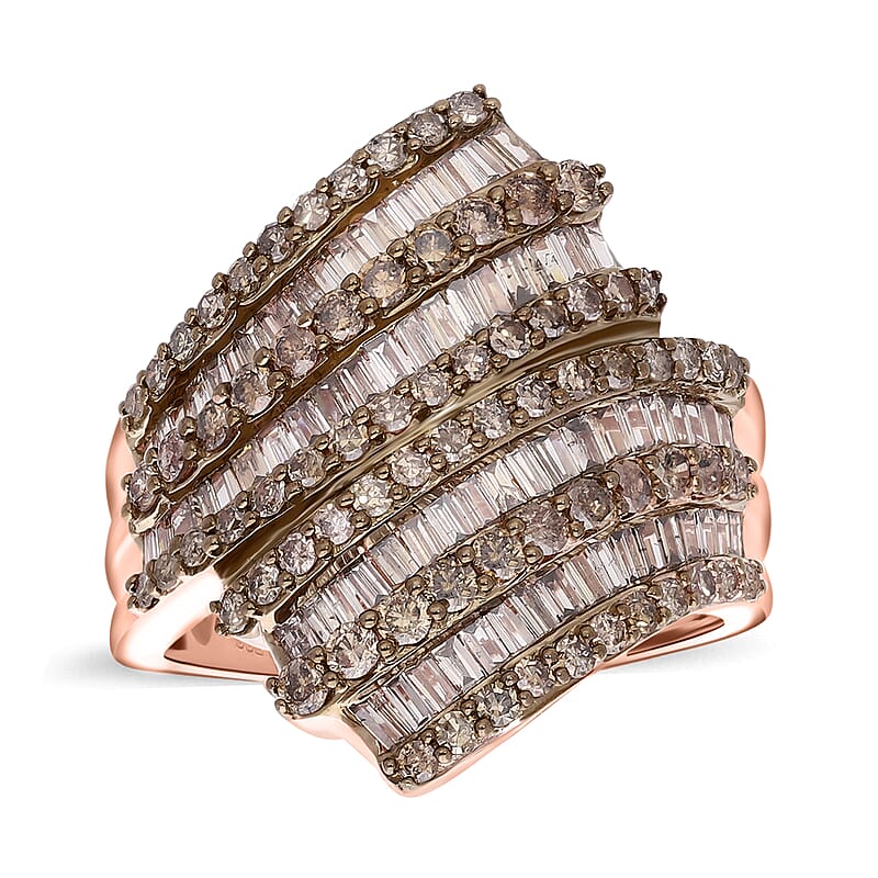 Natural Champagne Diamond 2.00 ctw Bypass Ring in Vermeil Rose Gold Over Sterling Silver (Size 10.0)