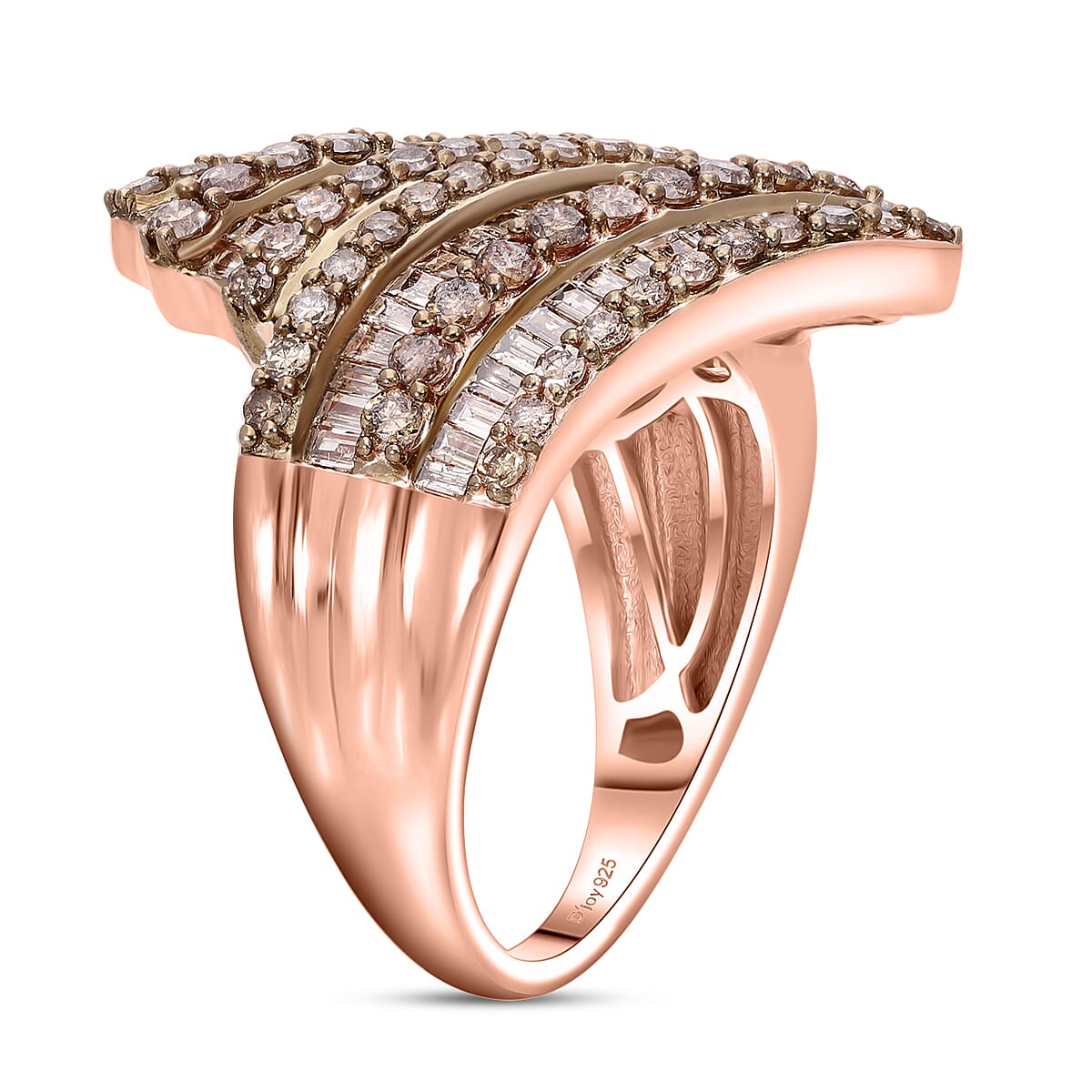 Natural Champagne Diamond 2.00 ctw Bypass Ring in Vermeil Rose Gold Over Sterling Silver (Size 10.0)