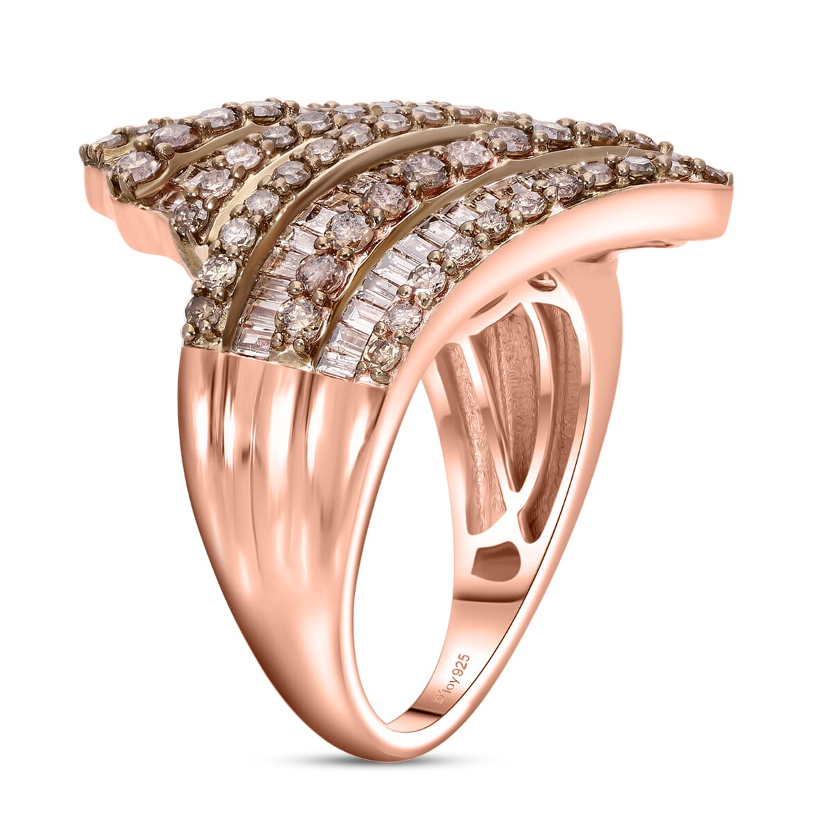 Natural Champagne Diamond 2.00 ctw Bypass Ring in Vermeil Rose Gold Over Sterling Silver (Size 10.0) image number 2