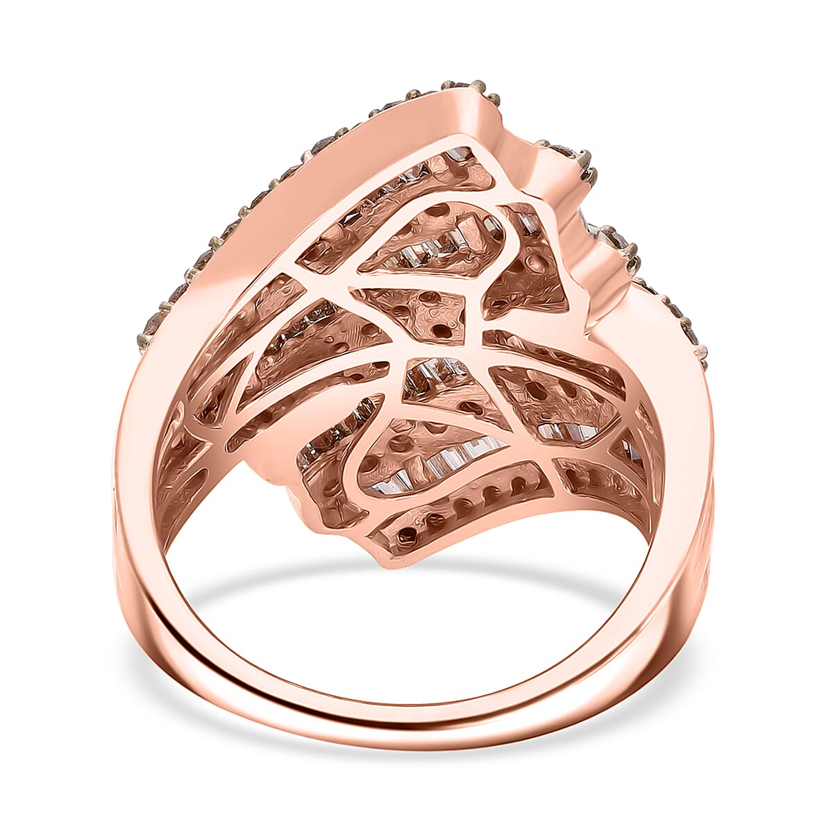 Natural Champagne Diamond 2.00 ctw Bypass Ring in Vermeil Rose Gold Over Sterling Silver (Size 10.0)