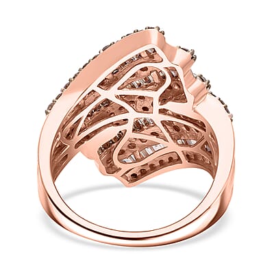 Natural Champagne Diamond 2.00 ctw Bypass Ring in Vermeil Rose Gold Over Sterling Silver (Size 10.0)