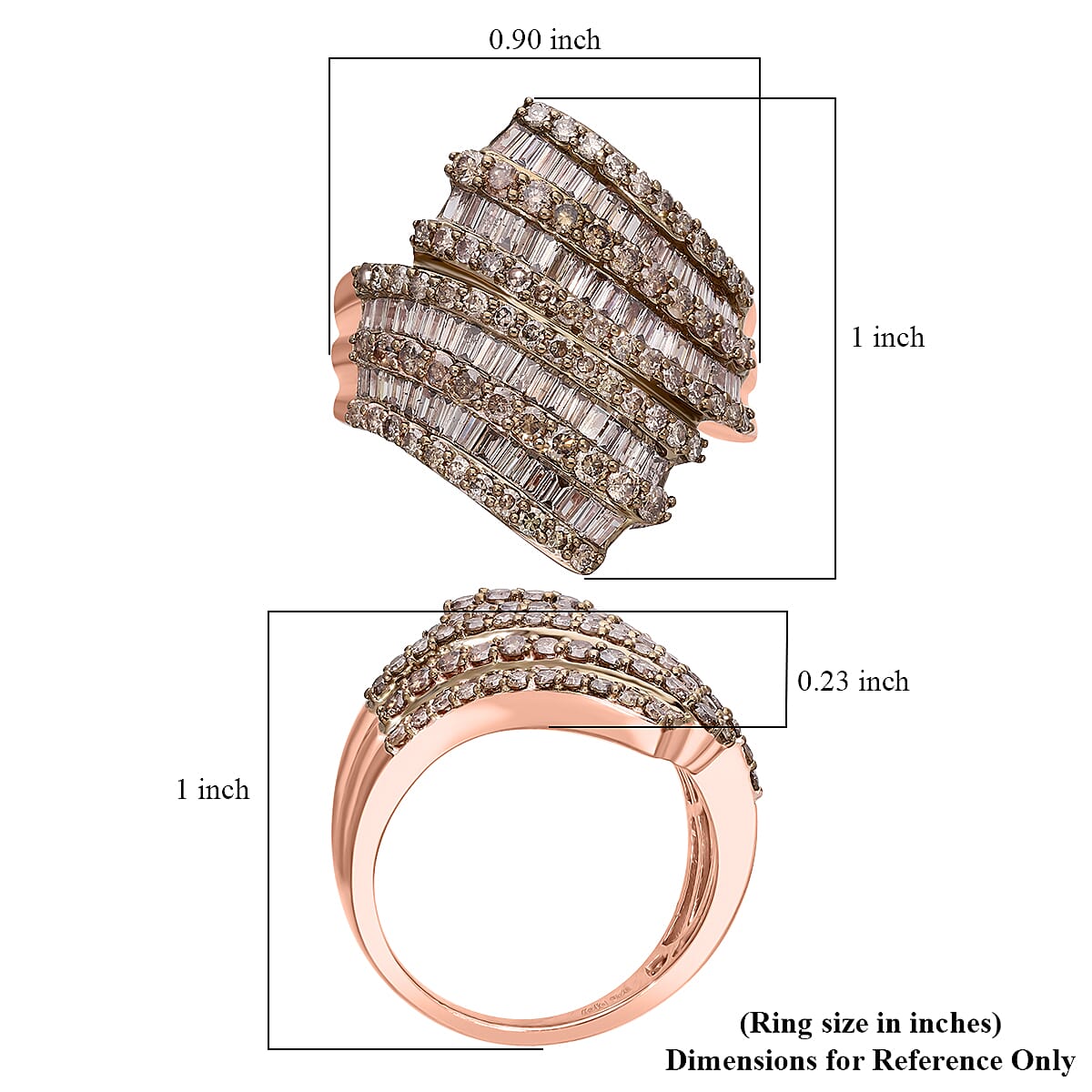 Natural Champagne Diamond 2.00 ctw Bypass Ring in Vermeil Rose Gold Over Sterling Silver (Size 10.0)