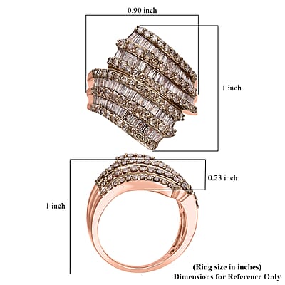 Natural Champagne Diamond 2.00 ctw Bypass Ring in Vermeil Rose Gold Over Sterling Silver (Size 10.0)