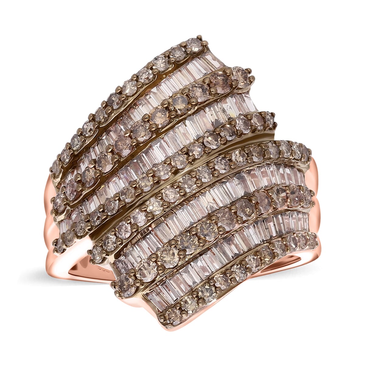 Natural Champagne Diamond 2.00 ctw Bypass Ring in Vermeil Rose Gold Over Sterling Silver (Size 7.0) image number 0