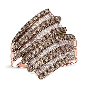 Natural Champagne Diamond 2.00 ctw Bypass Ring in Vermeil Rose Gold Over Sterling Silver (Size 7.0)