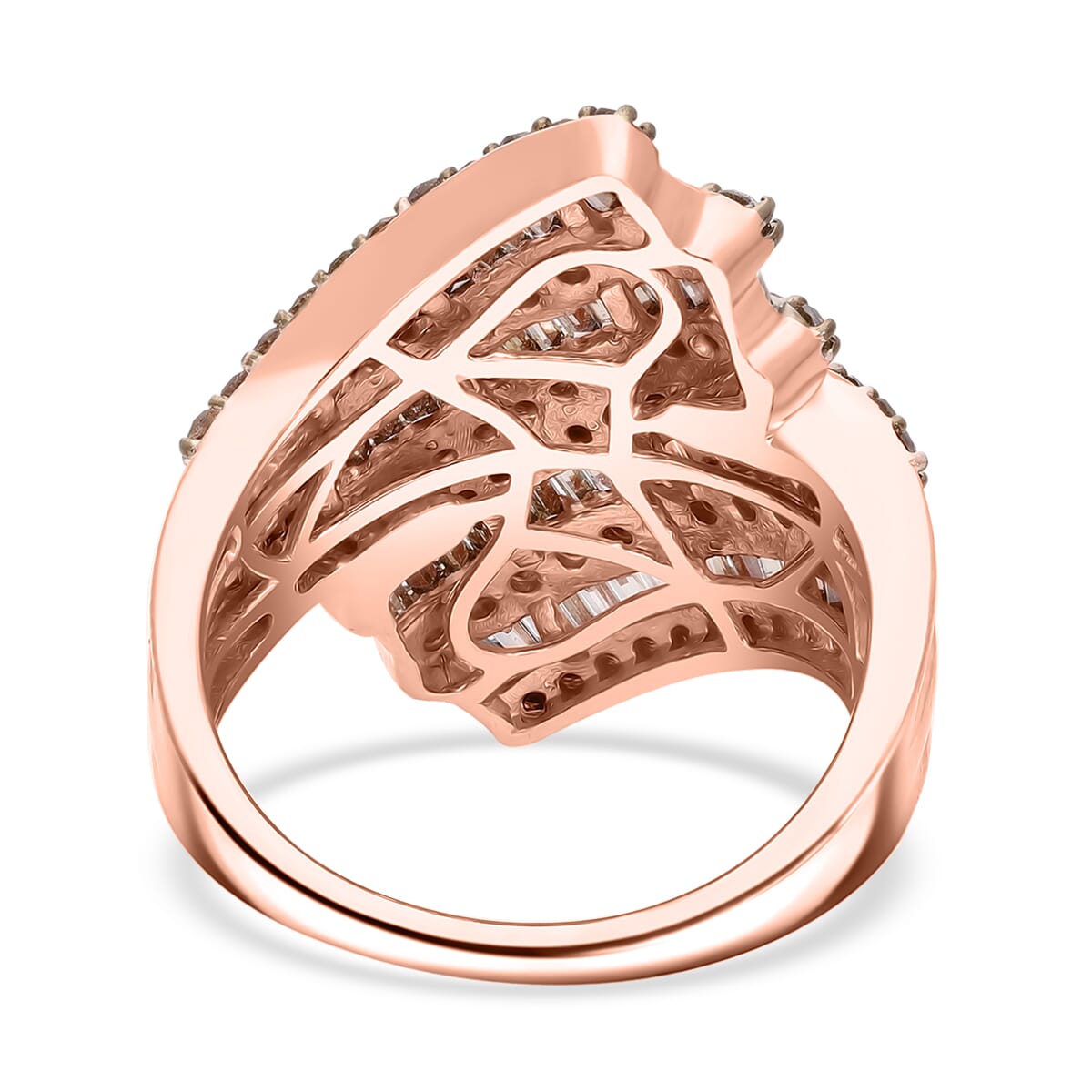 Natural Champagne Diamond 2.00 ctw Bypass Ring in Vermeil Rose Gold Over Sterling Silver (Size 9.0) image number 3