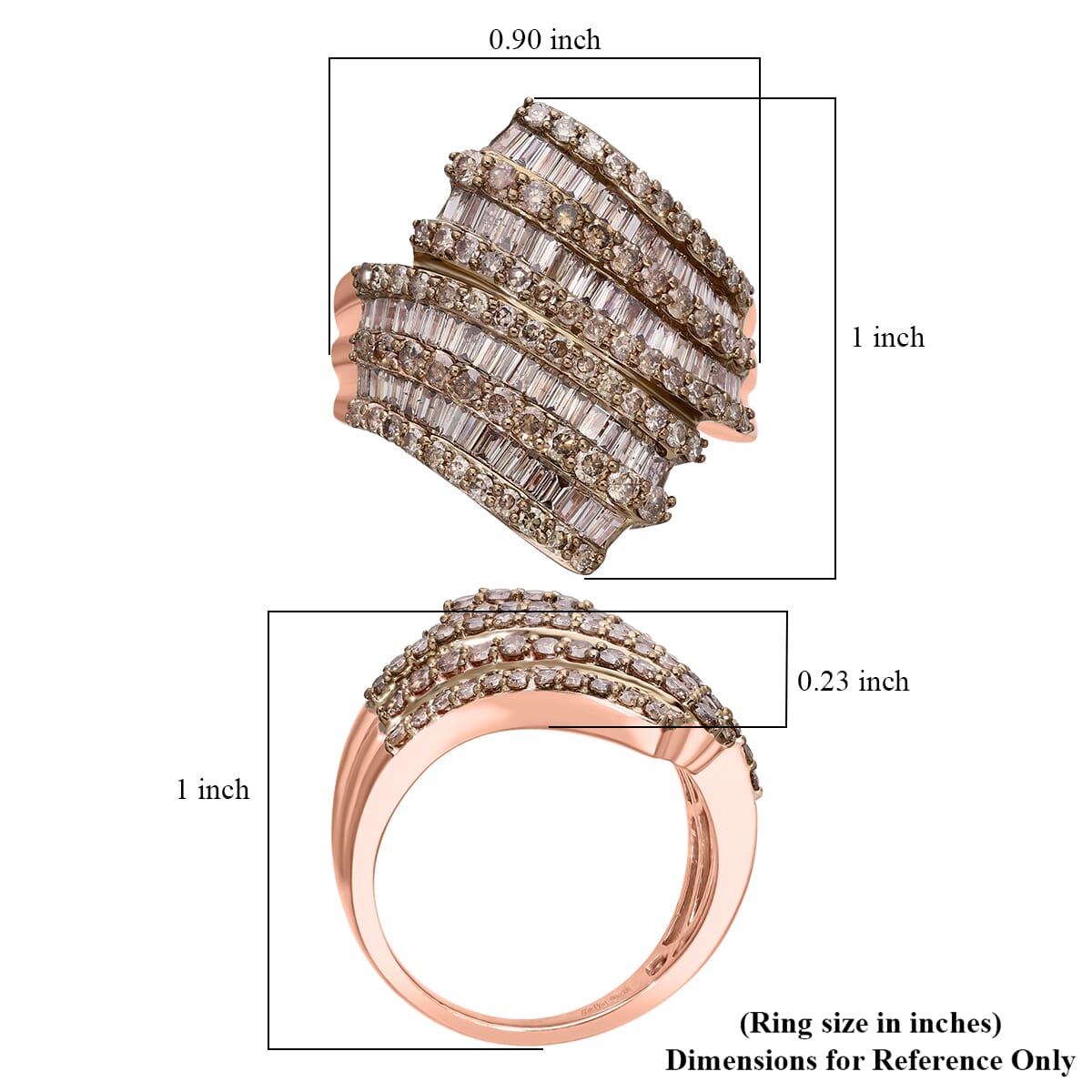 Natural Champagne Diamond 2.00 ctw Bypass Ring in Vermeil Rose Gold Over Sterling Silver (Size 9.0) image number 4