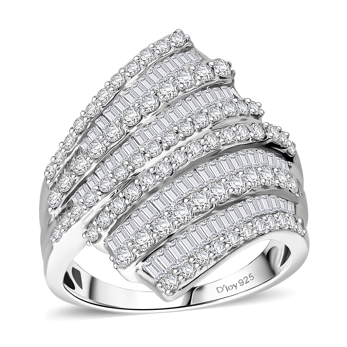 One Time Only Diamond Bypass Ring in Platinum Over Sterling Silver (Size 11.0) 2.00 ctw image number 0