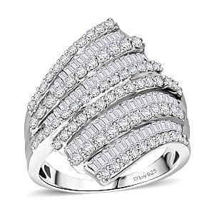 One Time Only Diamond Bypass Ring in Platinum Over Sterling Silver (Size 5.0) 2.00 ctw
