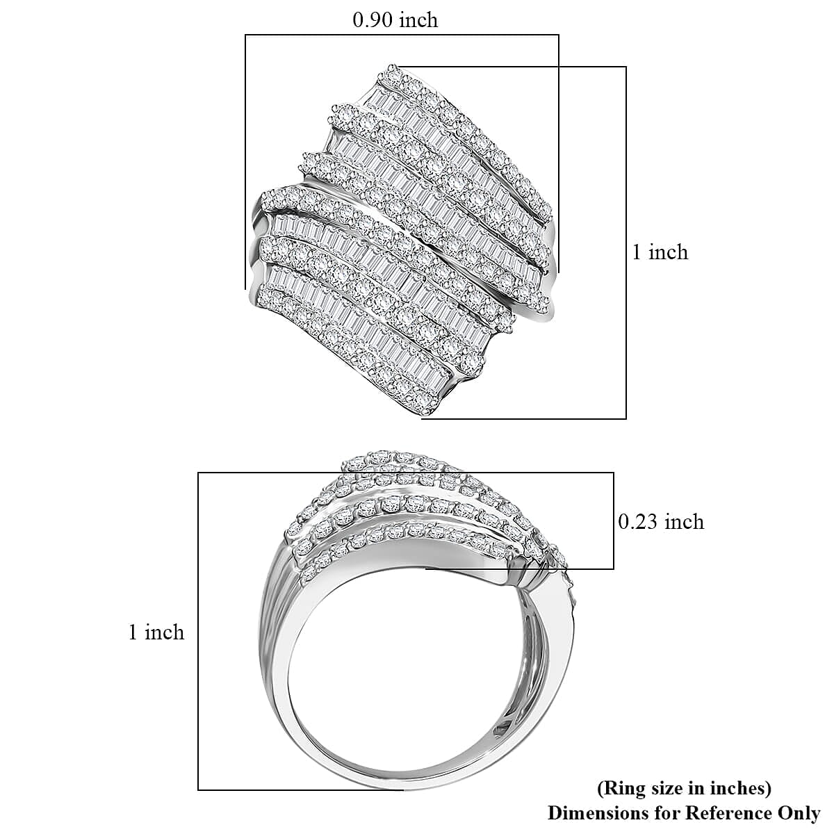 One Time Only Diamond Bypass Ring in Platinum Over Sterling Silver (Size 5.0) 2.00 ctw image number 3