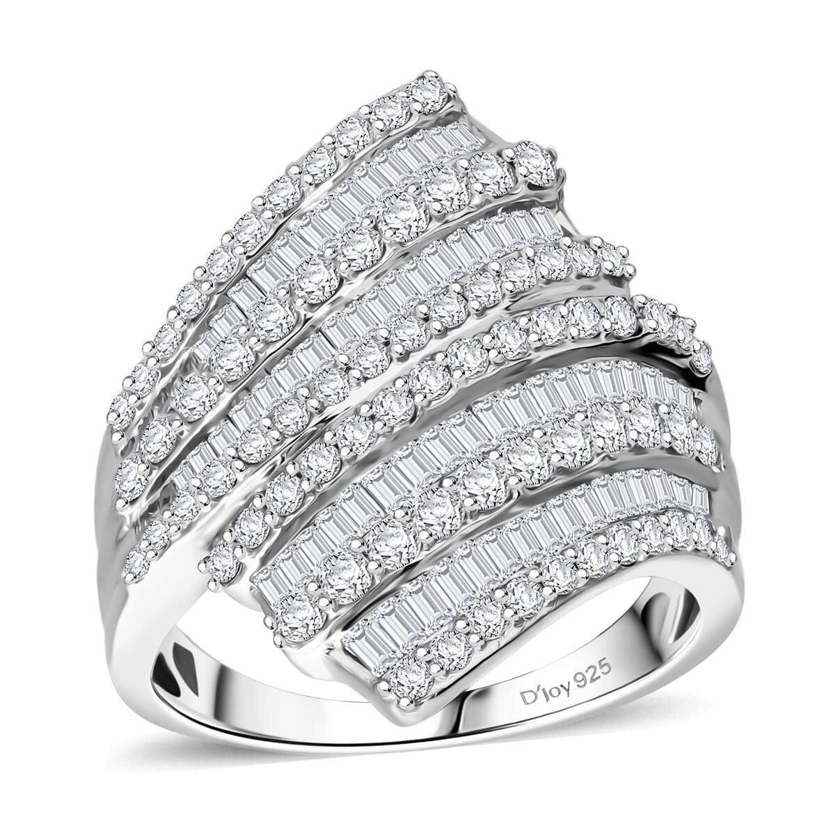 Diamond 2.00 ctw Bypass Ring in Platinum Over Sterling Silver (Size 6.0) image number 0