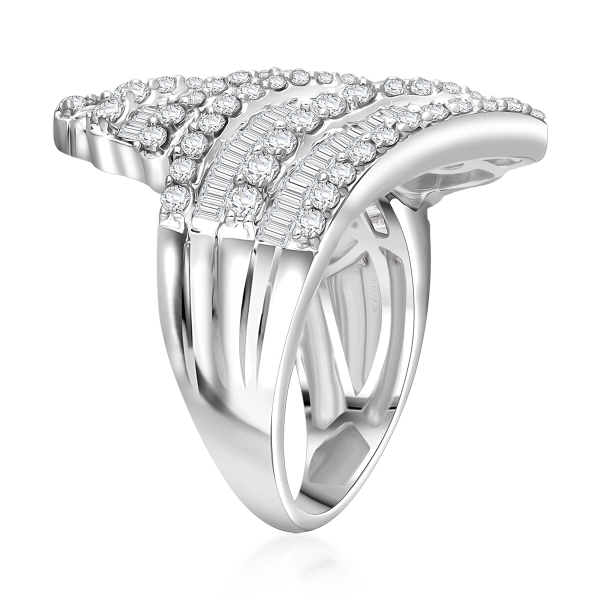 Diamond 2.00 ctw Bypass Ring in Platinum Over Sterling Silver (Size 6.0) image number 2