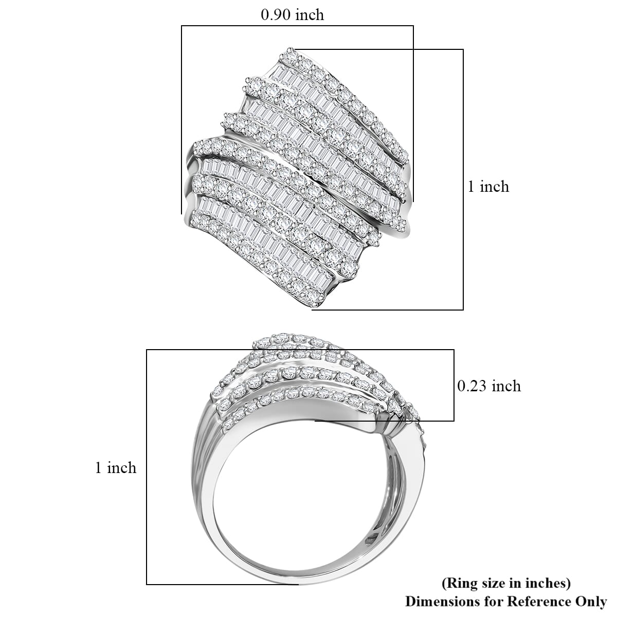 Diamond 2.00 ctw Bypass Ring in Platinum Over Sterling Silver (Size 6.0) image number 4