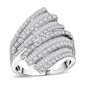 Diamond 2.00 ctw Bypass Ring in Platinum Over Sterling Silver (Size 7.0)