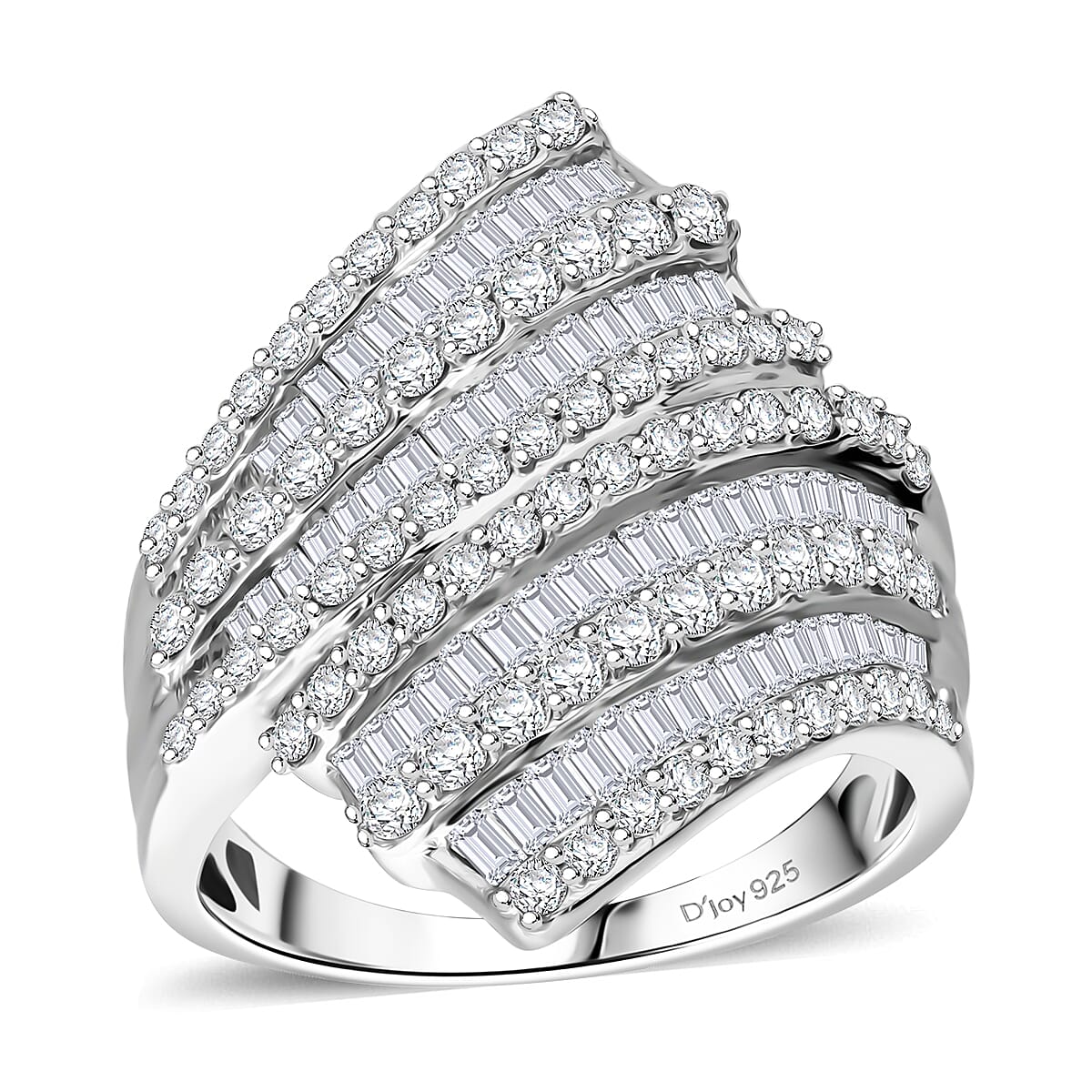 Diamond 2.00 ctw Bypass Ring in Platinum Over Sterling Silver (Size 8.0) image number 0