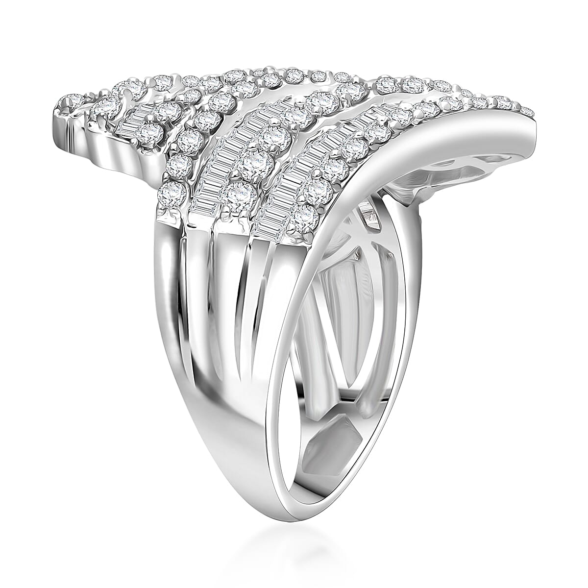 Diamond 2.00 ctw Bypass Ring in Platinum Over Sterling Silver (Size 8.0) image number 2