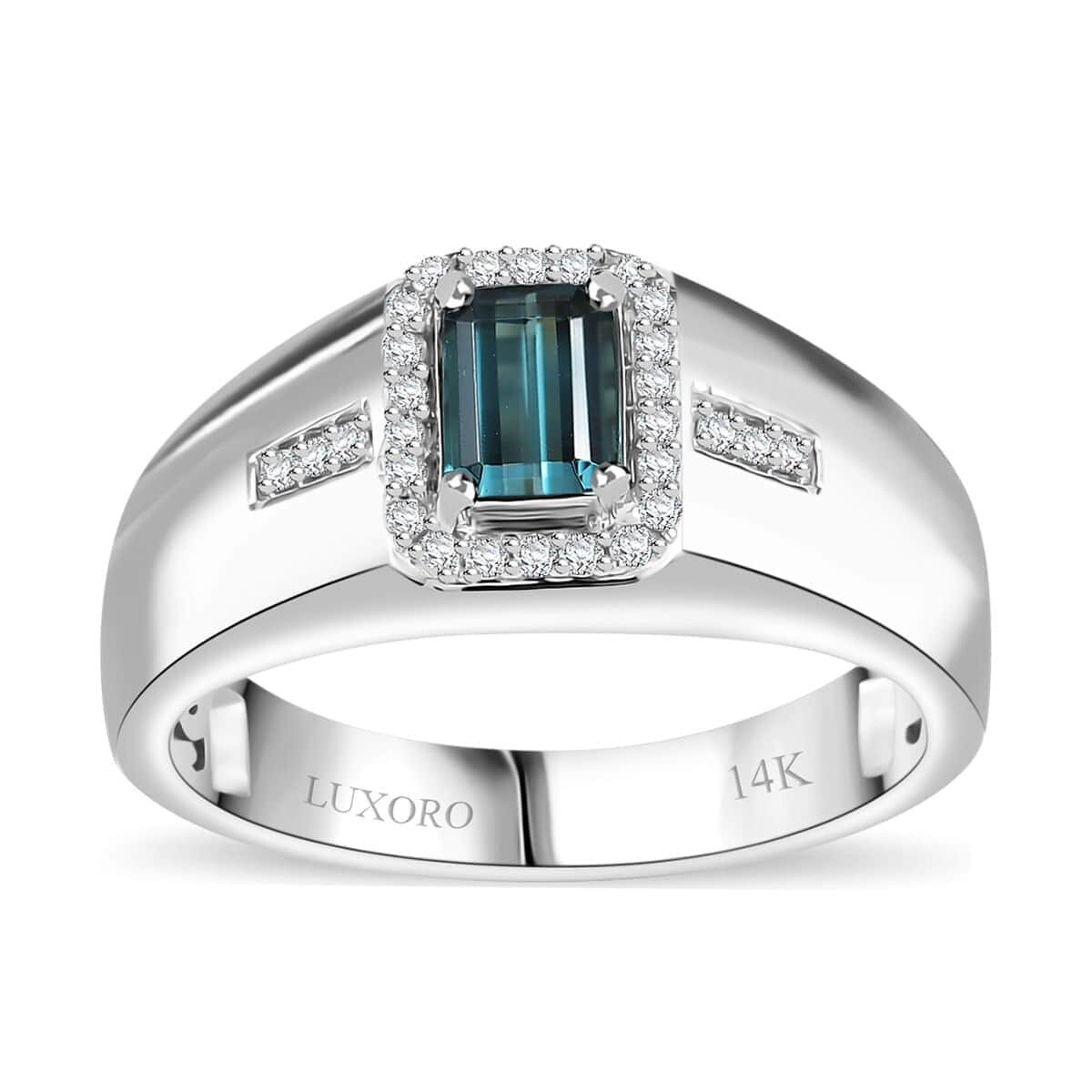 Luxoro AAA Pirineu Lagoon Tourmaline and G-H I2 Diamond 0.90 ctw Men's Ring in 14K White Gold (Size 10.0) 7 Grams image number 0