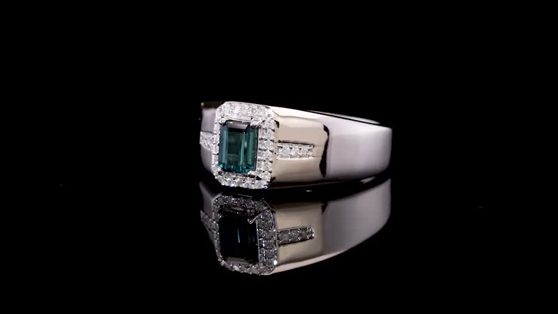 Doorbuster Luxoro 14K White Gold AAA Pirineu Lagoon Tourmaline, Diamond (G-H, I2) (0.20 cts) Men's Ring (Size 10.0) 0.90 ctw