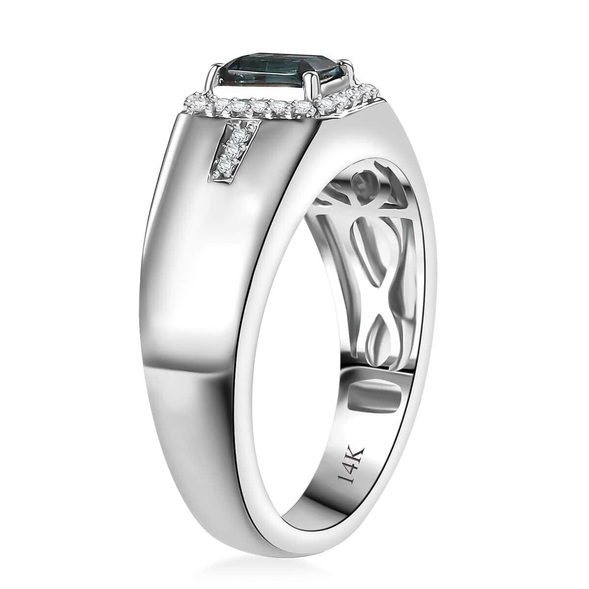 Luxoro 14K White Gold AAA Pirineu Lagoon Tourmaline, Diamond (G-H, I2) (0.20 cts) Men's Ring (Size 11.5) (7 g) 0.90 ctw image number 3