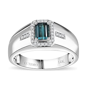 Luxoro AAA Pirineu Lagoon Tourmaline and G-H I2 Diamond 0.90 ctw Men's Ring in 14K White Gold (Size 13.0) 7 Grams