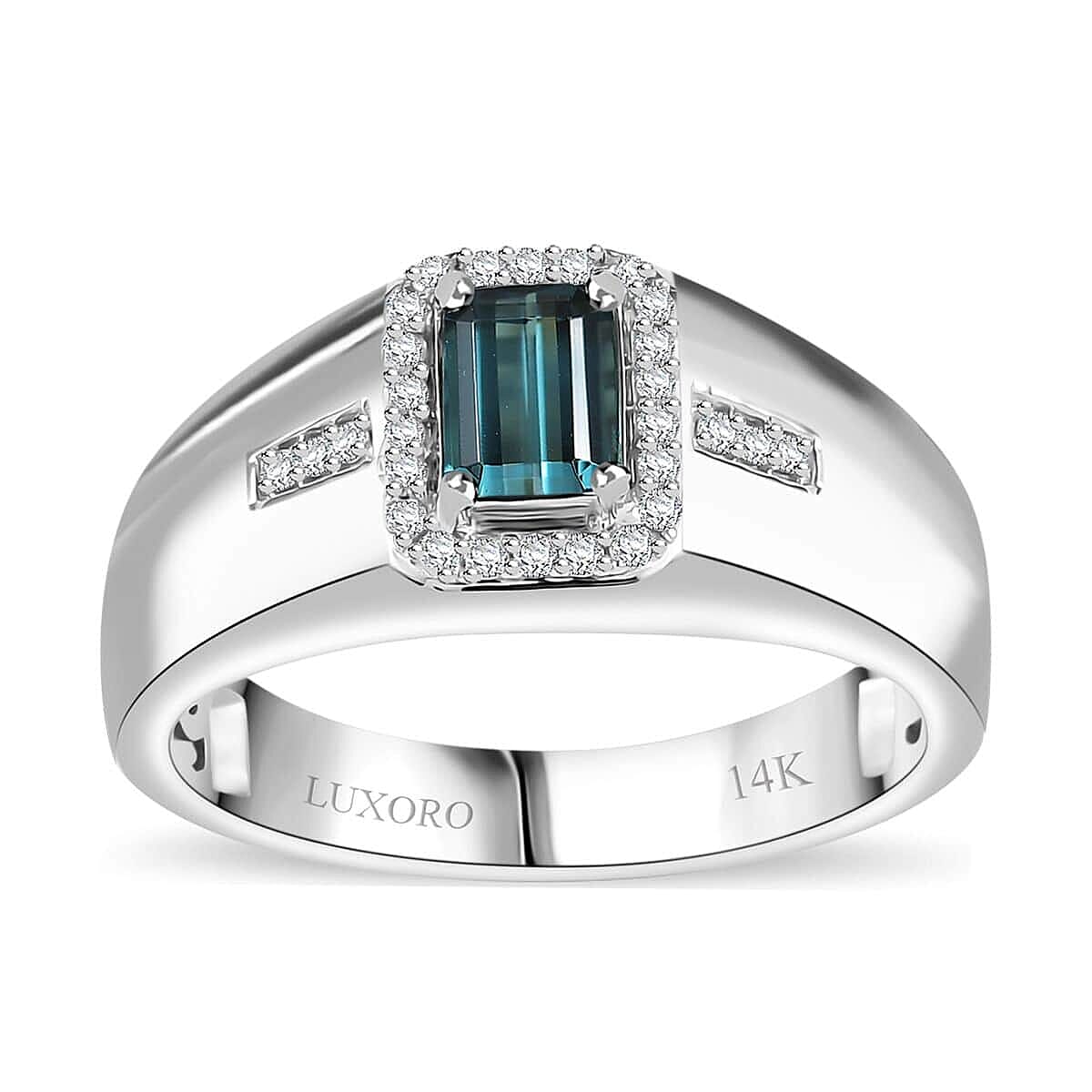 Luxoro 14K White Gold AAA Pirineu Lagoon Tourmaline, Diamond (G-H, I2) (0.20 cts) Men's Ring (Size 15.0) (7 g) 0.90 ctw image number 0
