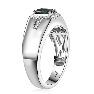 Luxoro 14K White Gold AAA Pirineu Lagoon Tourmaline, Diamond (G-H, I2) (0.20 cts) Men's Ring (Size 15.5) (7 g) 0.90 ctw