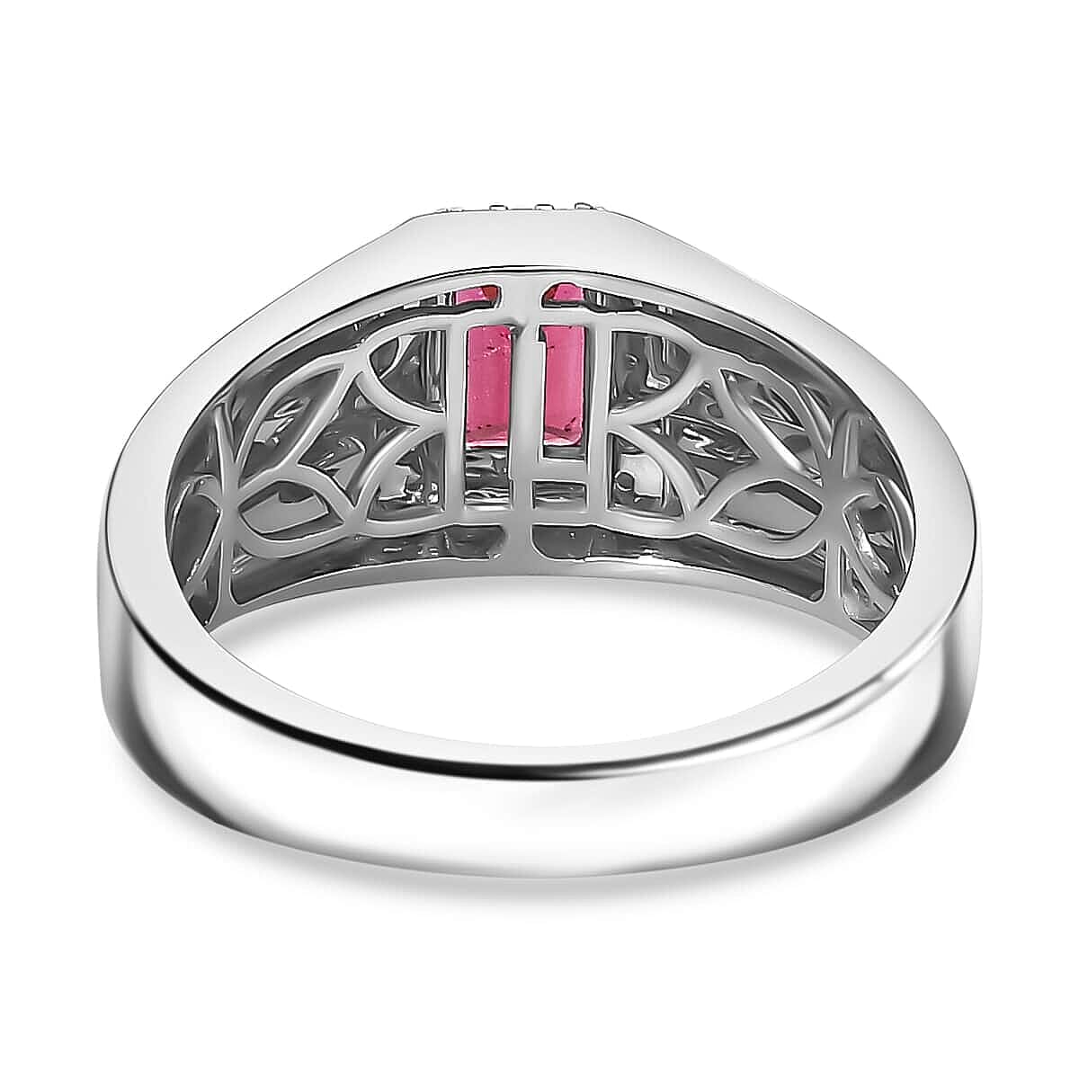 Luxoro 14K White Gold AAA Ouro Fino Rubellite, Diamond (G-H, I2) (0.20 cts) Men's Ring (Size 11.5) (6.10 g) 1.20 ctw image number 4