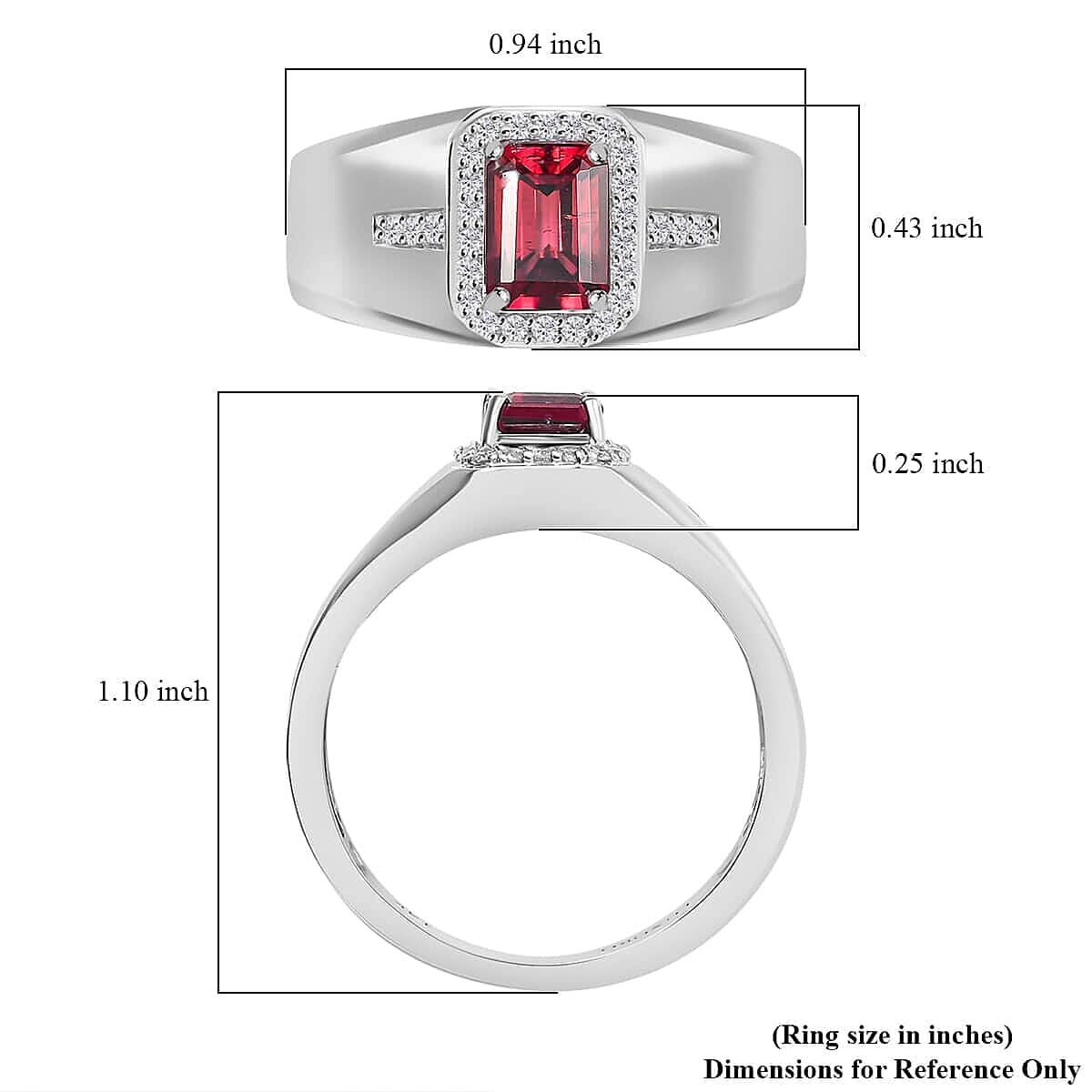 Luxoro 14K White Gold AAA Ouro Fino Rubellite, Diamond (G-H, I2) (0.20 cts) Men's Ring (Size 11.5) (6.10 g) 1.20 ctw image number 5