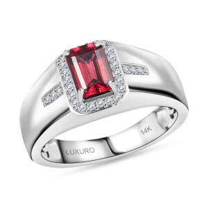 Luxoro AAA Ouro Fino Rubellite and G-H I2 Diamond 1.20 ctw Men's Ring in 14K White Gold (Size 12.0) 6.10 Grams