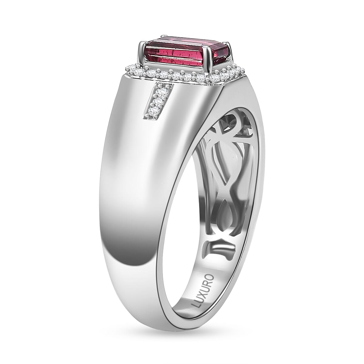 Luxoro AAA Ouro Fino Rubellite and G-H I2 Diamond 1.20 ctw Men's Ring in 14K White Gold (Size 12.0) 6.10 Grams image number 3