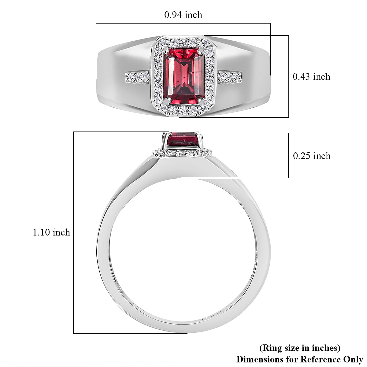 Luxoro AAA Ouro Fino Rubellite and G-H I2 Diamond 1.20 ctw Men's Ring in 14K White Gold (Size 12.0) 6.10 Grams image number 5