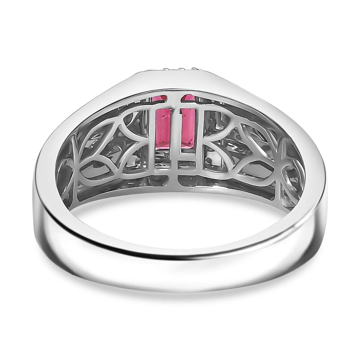 Luxoro 14K White Gold AAA Ouro Fino Rubellite, Diamond (G-H, I2) (0.20 cts) Men's Ring (Size 14.0) (6.10 g) 1.20 ctw image number 4