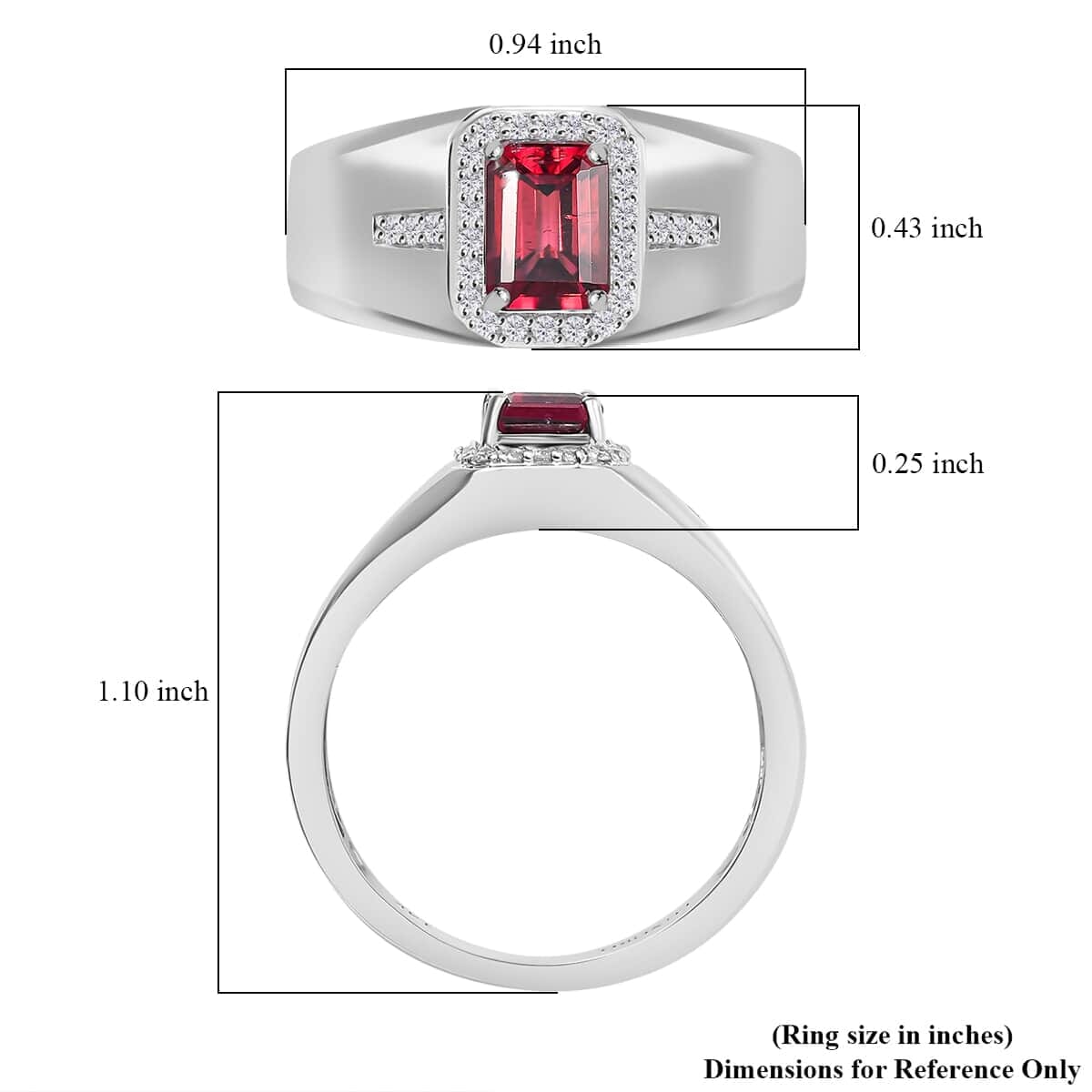Luxoro 14K White Gold AAA Ouro Fino Rubellite, Diamond (G-H, I2) (0.20 cts) Men's Ring (Size 14.0) (6.10 g) 1.20 ctw image number 5