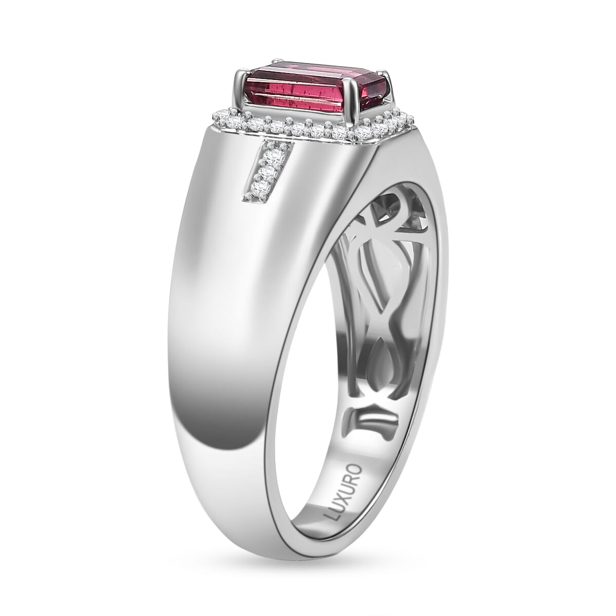 Luxoro AAA Ouro Fino Rubellite and G-H I2 Diamond 1.20 ctw Men's Ring in 14K White Gold (Size 9.0) 6.10 Grams image number 3