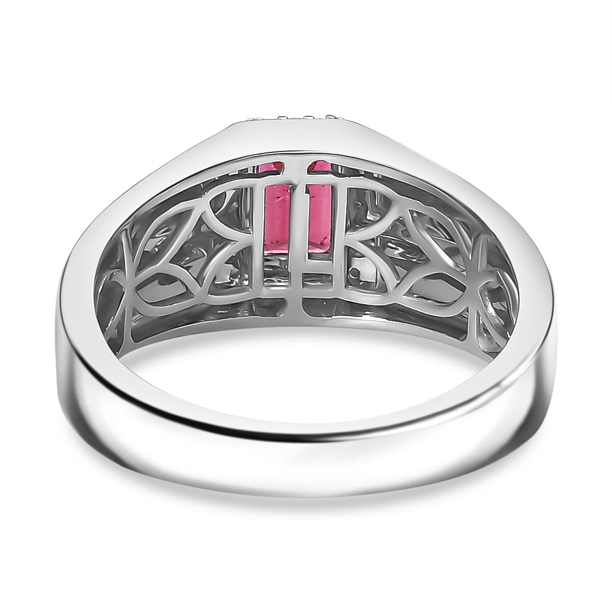 Luxoro AAA Ouro Fino Rubellite and G-H I2 Diamond 1.20 ctw Men's Ring in 14K White Gold (Size 9.0) 6.10 Grams image number 4