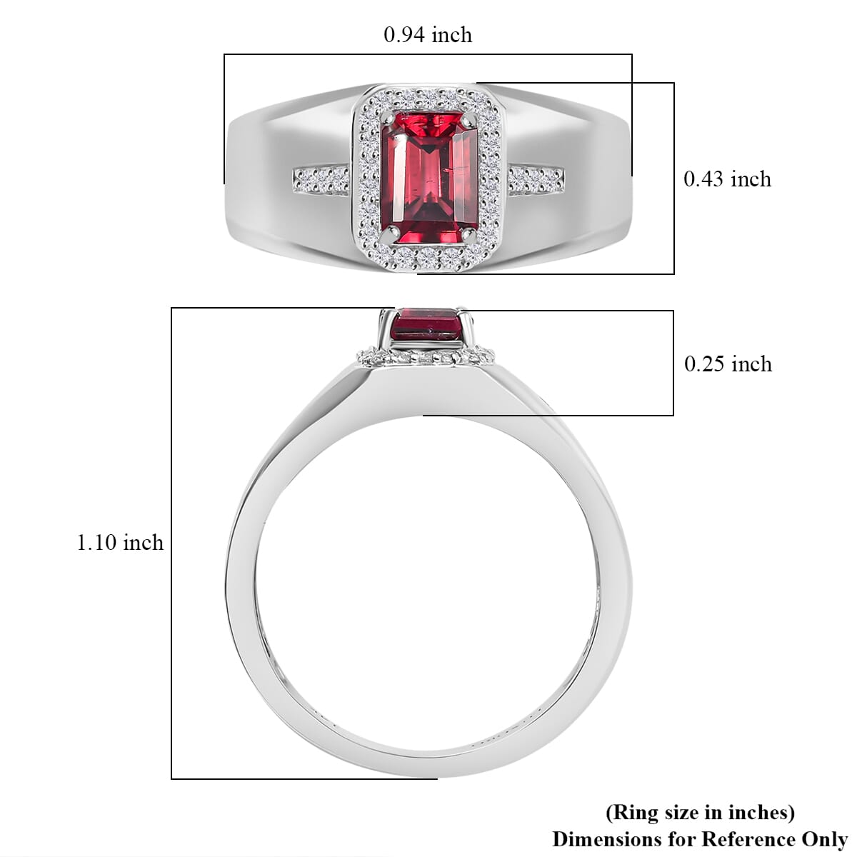 Luxoro AAA Ouro Fino Rubellite and G-H I2 Diamond 1.20 ctw Men's Ring in 14K White Gold (Size 9.0) 6.10 Grams image number 5
