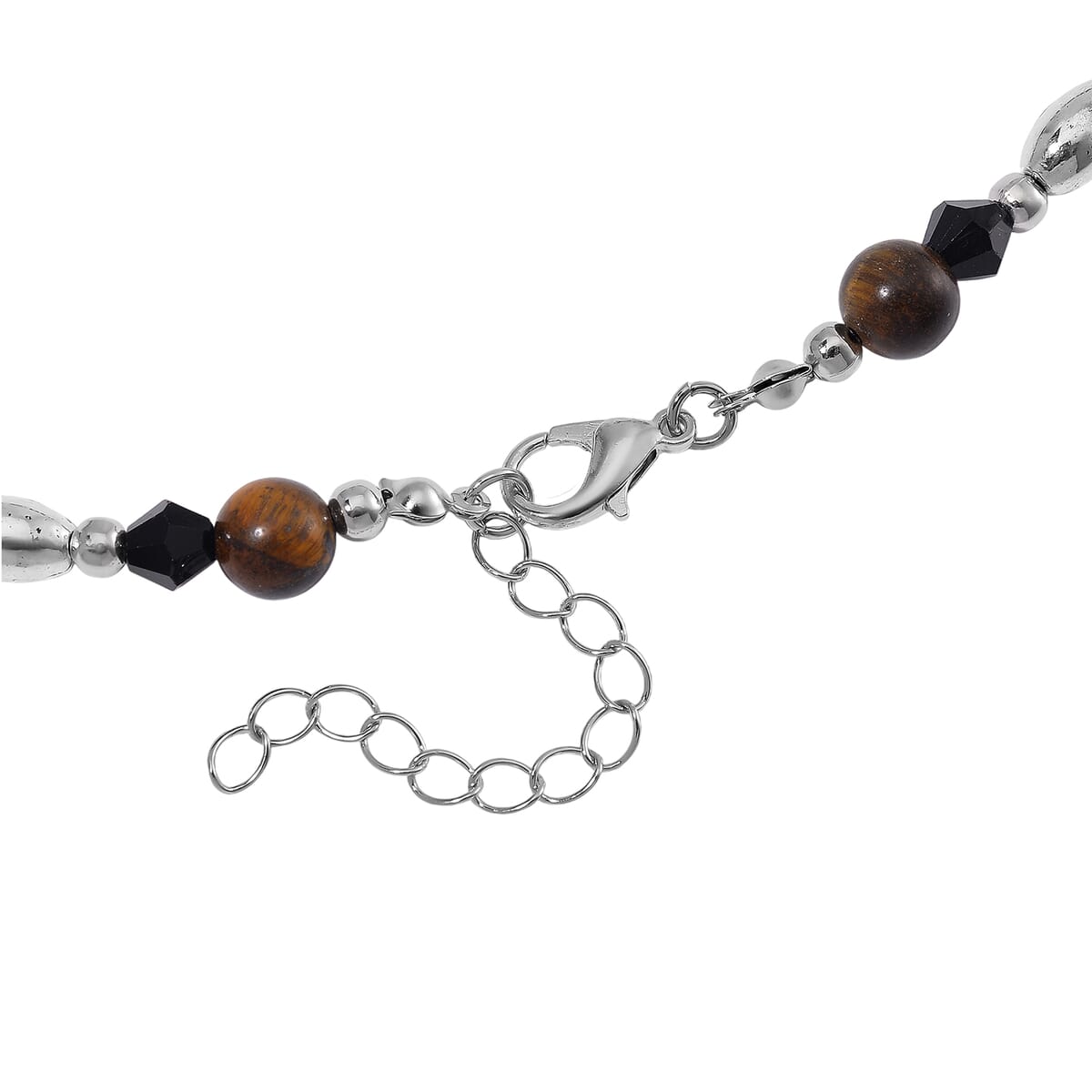 Tigers Eye 190.00 ctw and Black Glass Necklace in Silvertone 20 Inches image number 3