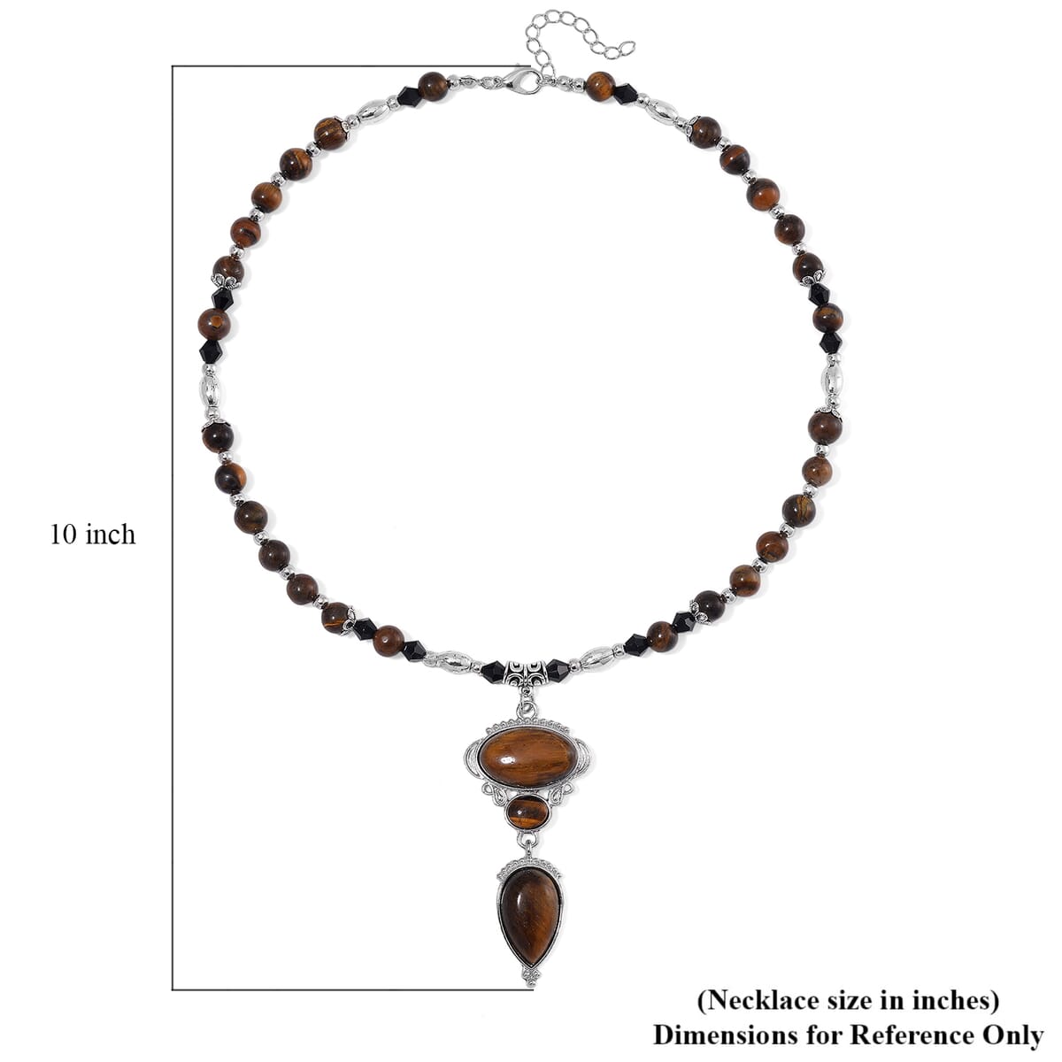 Tigers Eye 190.00 ctw and Black Glass Necklace in Silvertone 20 Inches image number 4