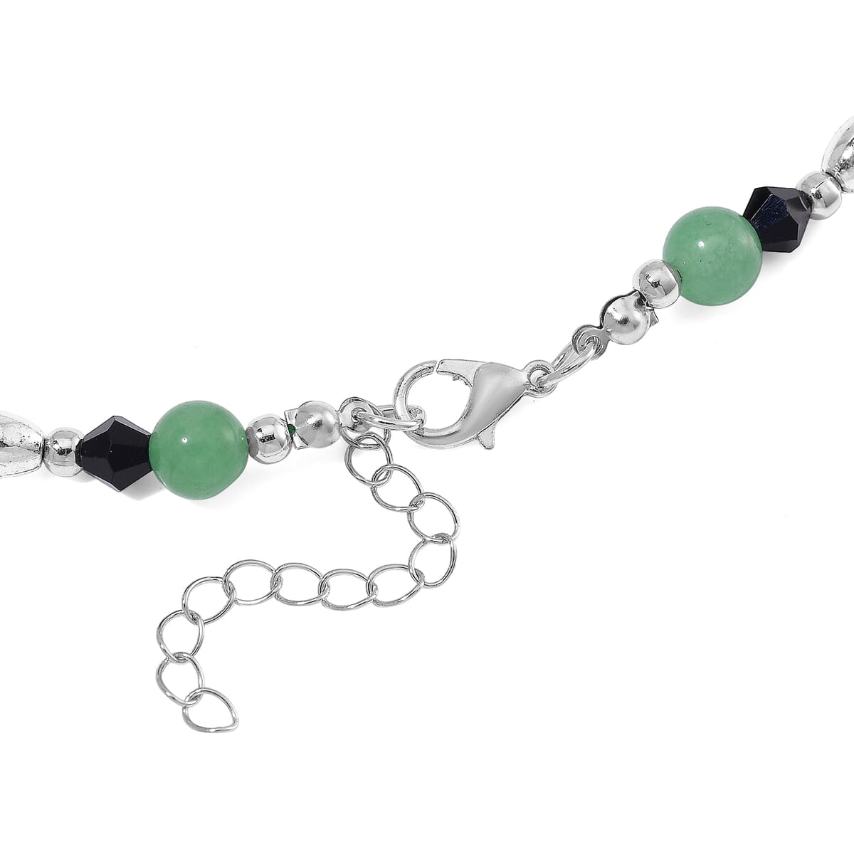 Green Aventurine 190.00 ctw and Black Glass Necklace in Silvertone 20 Inches image number 3