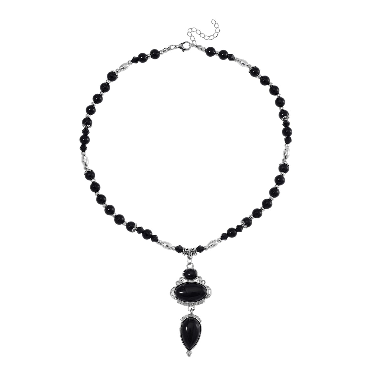 Black Obsidian 190.00 ctw and Black Glass Necklace in Silvertone 20 Inches image number 2