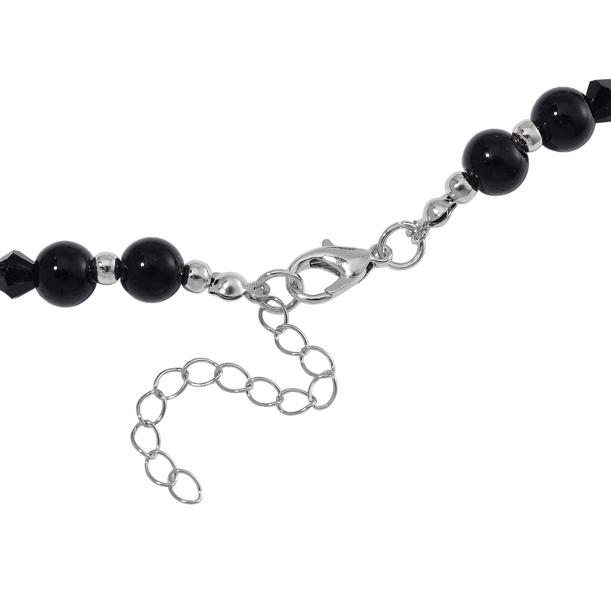 Black Obsidian 190.00 ctw and Black Glass Necklace in Silvertone 20 Inches image number 3