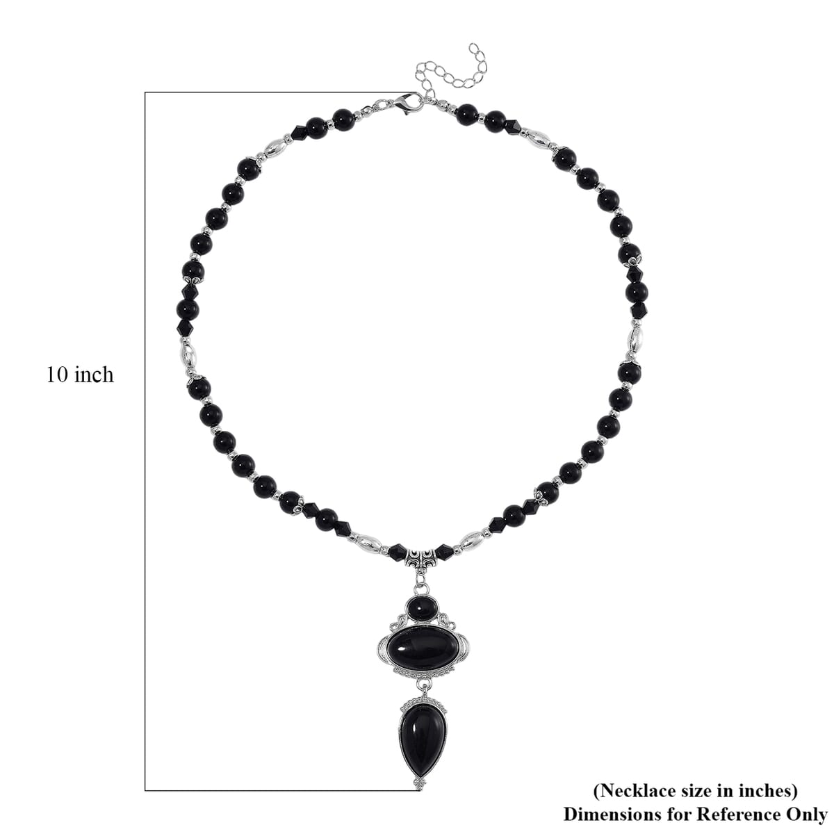 Black Obsidian 190.00 ctw and Black Glass Necklace in Silvertone 20 Inches image number 4