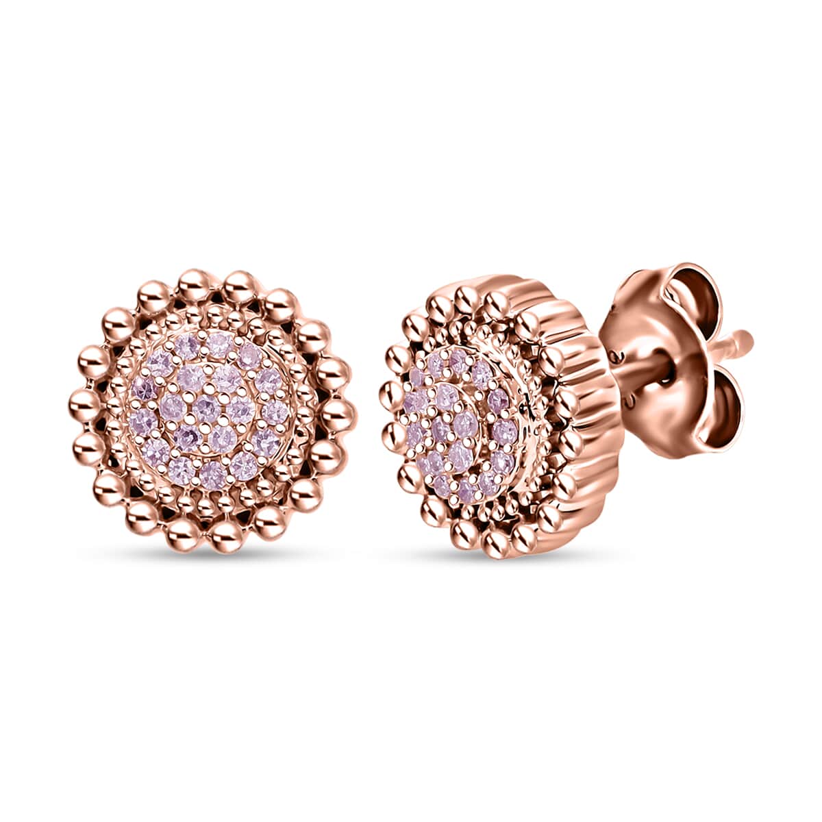 Doorbuster Natural Pink Diamond 0.15 ctw Blooming Floral Earrings in Vermeil Rose Gold Over Sterling Silver image number 0