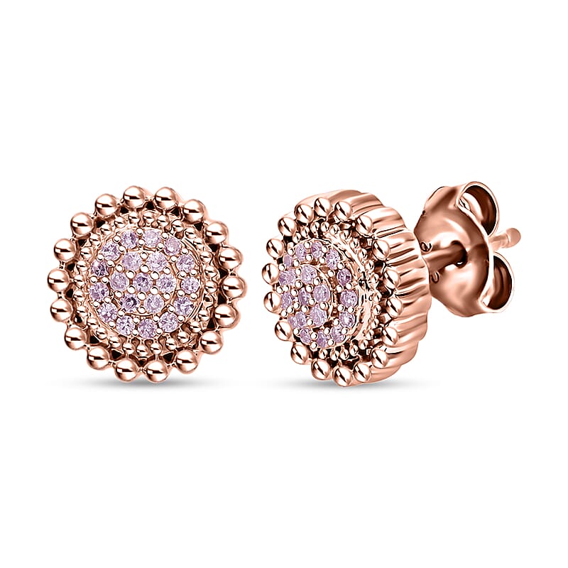 Natural Pink Diamond 0.15 ctw Blooming Floral Earrings in Vermeil Rose Gold Over Sterling Silver