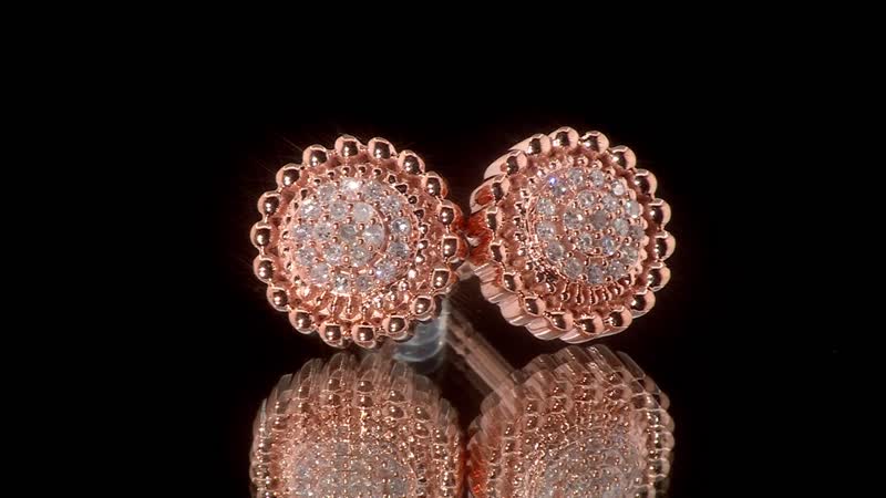 Natural Pink Diamond 0.15 ctw Blooming Floral Earrings in Vermeil Rose Gold Over Sterling Silver