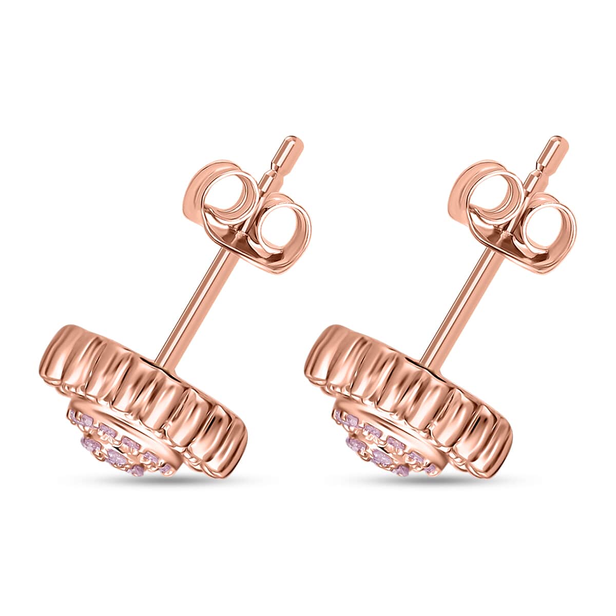 Doorbuster Natural Pink Diamond 0.15 ctw Blooming Floral Earrings in Vermeil Rose Gold Over Sterling Silver image number 2