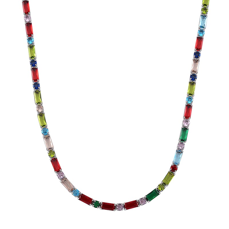 Simulated Multi Color Diamond 50.00 ctw Tennis Necklace in Silvertone 20 Inches